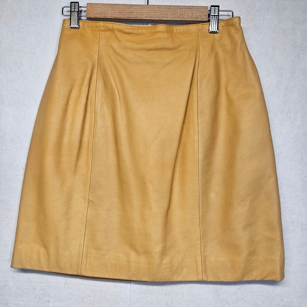 Wilsons Leather Genuine Leather Skirt Mustard Yellow Pleated High Waist Size 10